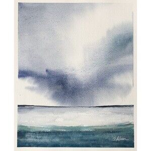 Original Watercolor Seascape Painting Stormy Moody Atmospheric Drama 8x10 Signed